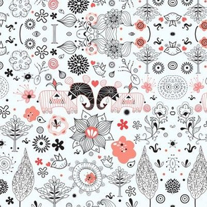 floral pattern with elephants