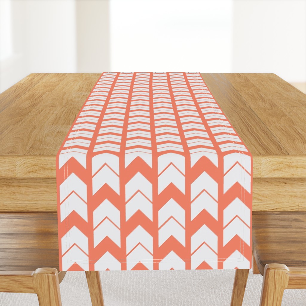 white and coral chevron