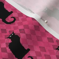 Le Chat Noir on Pink Black Cat Harlequin Diamonds