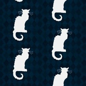 Le Chat Noir | White Cat on Blue Harlequin