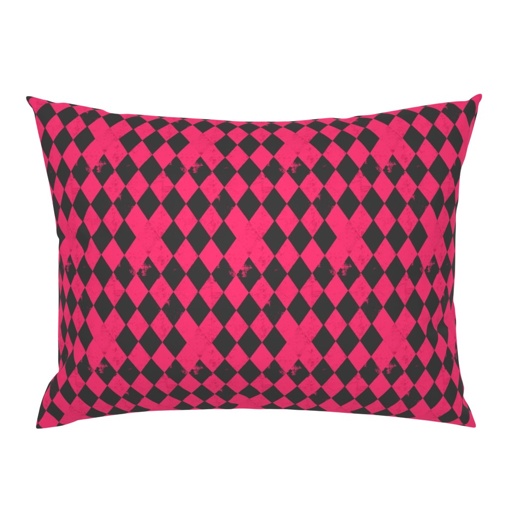 Hot Pink & Dark Grey Harlequin Diamond