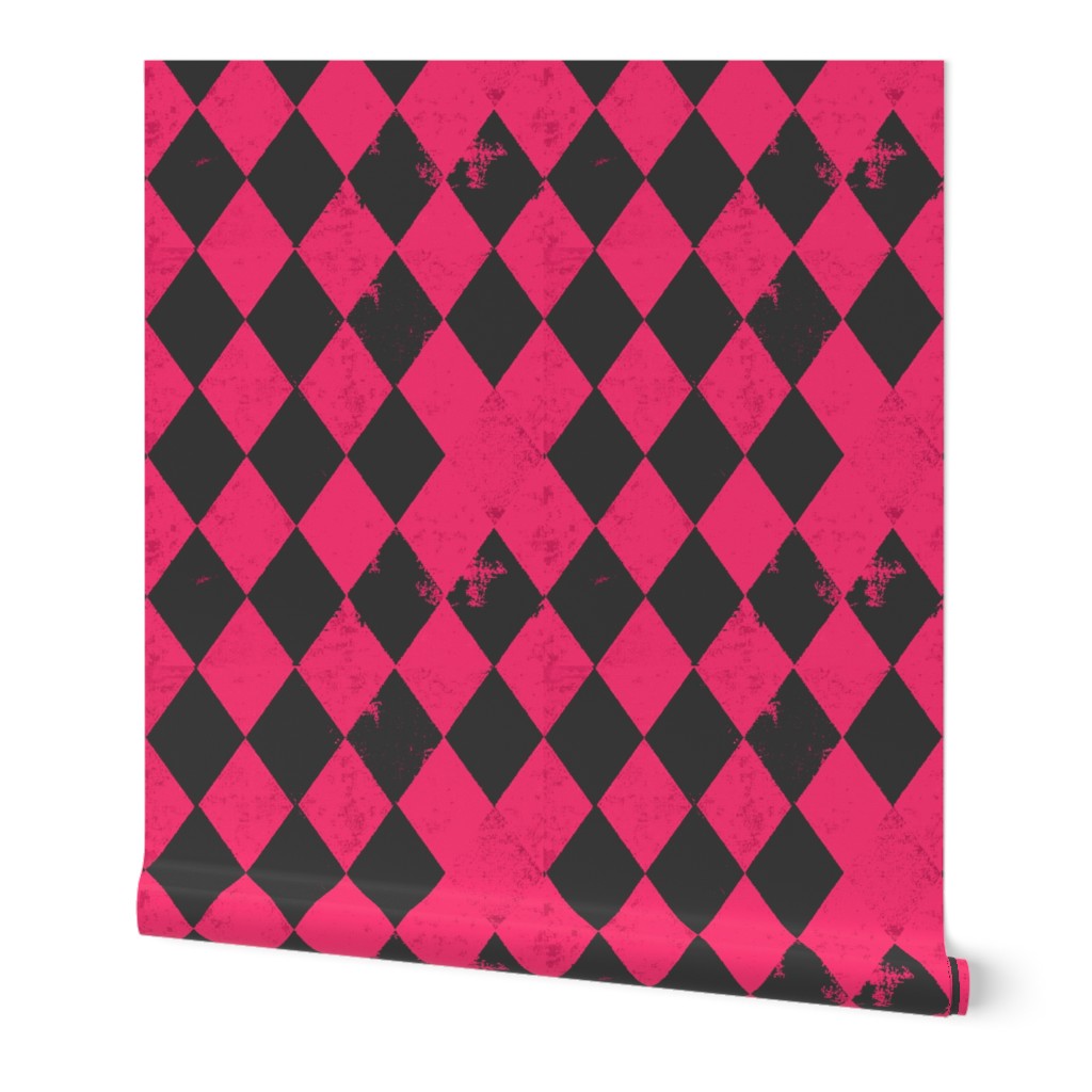 Hot Pink & Dark Grey Harlequin Diamond