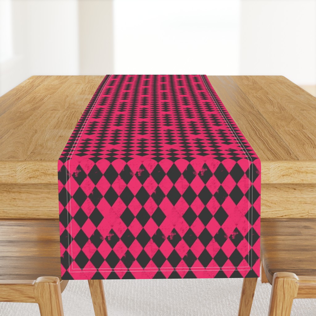 Hot Pink & Dark Grey Harlequin Diamond