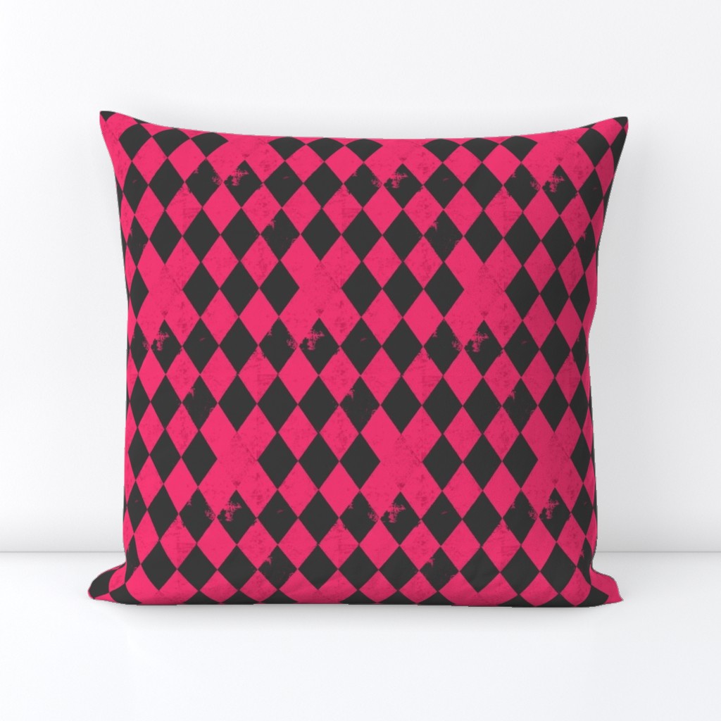 Hot Pink & Dark Grey Harlequin Diamond