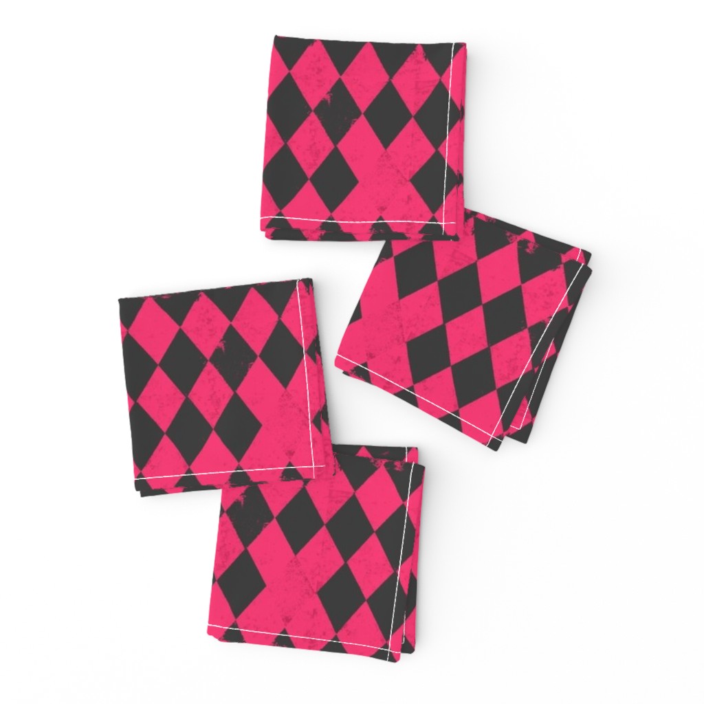 Hot Pink & Dark Grey Harlequin Diamond