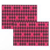 Hot Pink & Dark Grey Harlequin Diamond