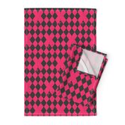 Hot Pink & Dark Grey Harlequin Diamond