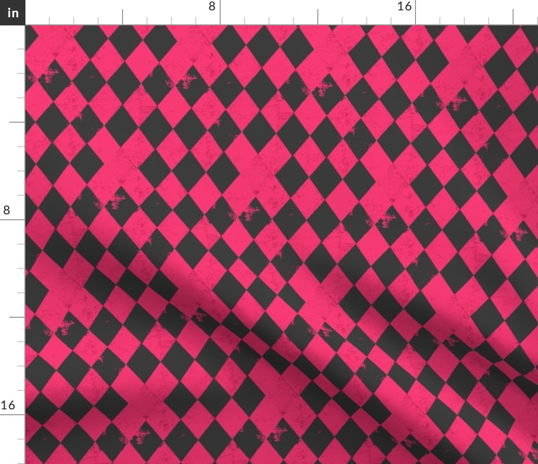 Hot Pink & Dark Grey Harlequin Diamond