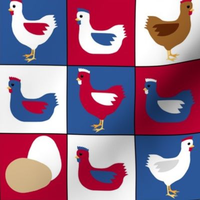 pop art patriot chickens in red, white , and blue