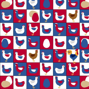 pop art patriot chickens in red, white , and blue