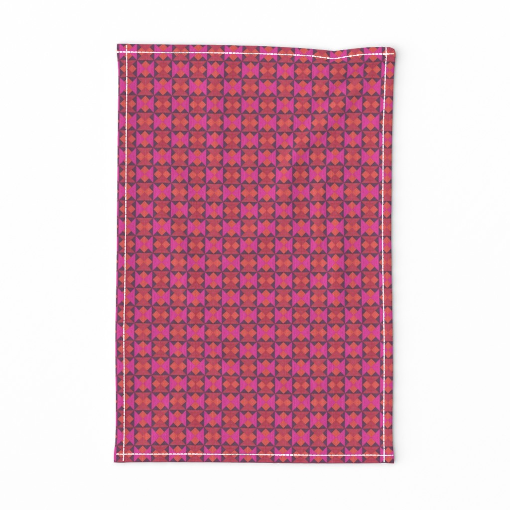 Tiny Pink Orange and Red Quilt Squares