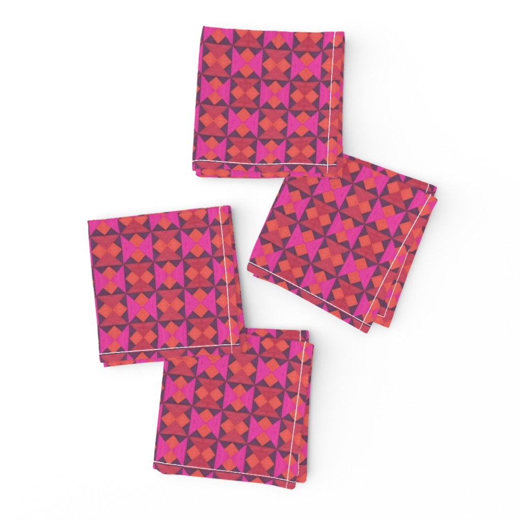 Tiny Pink Orange and Red Quilt Squares