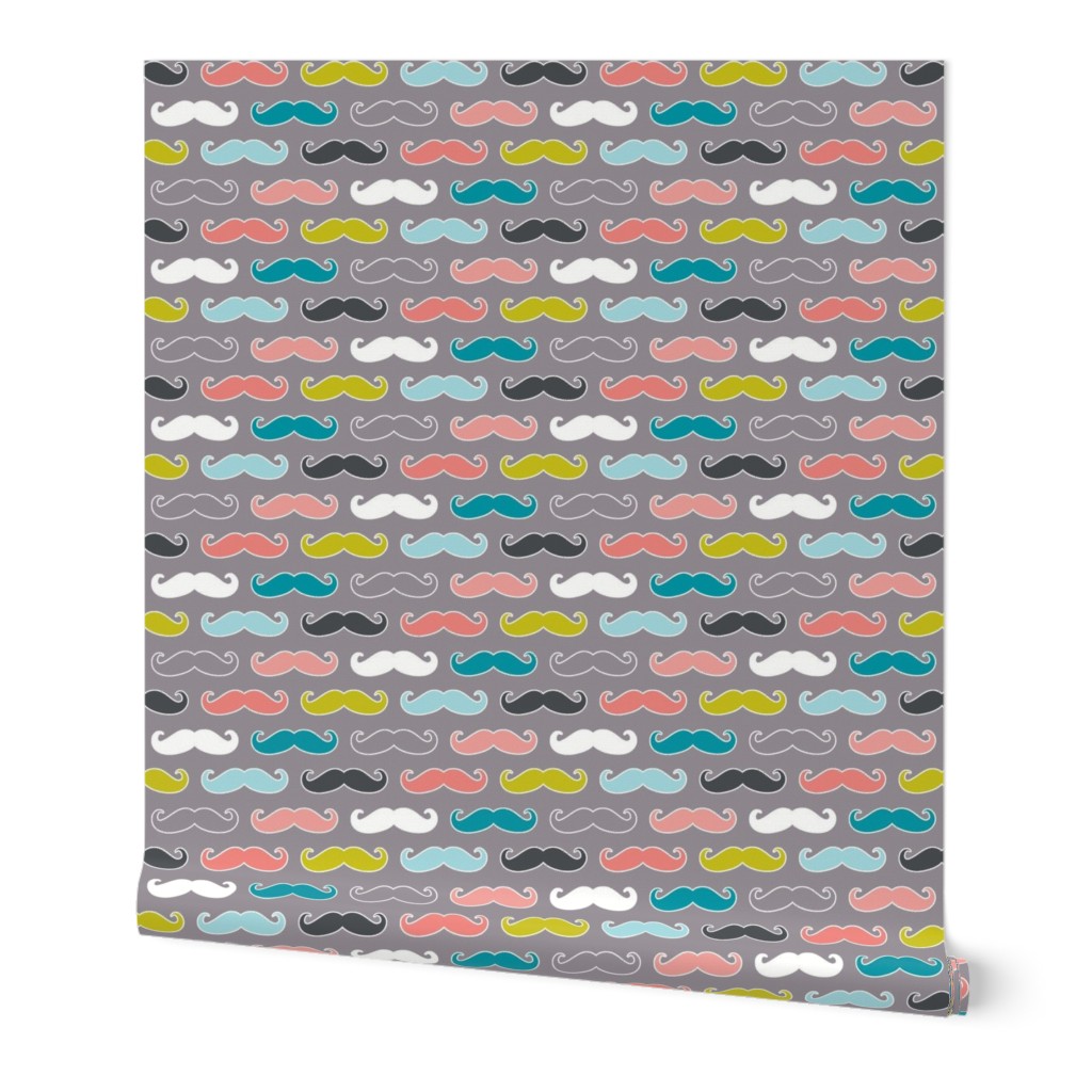 colorful mustaches on grey