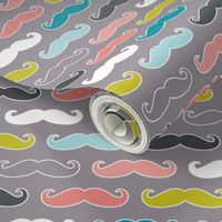 colorful mustaches on grey