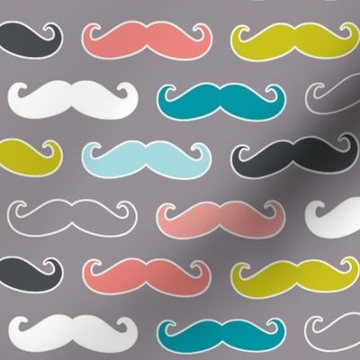 colorful mustaches on grey