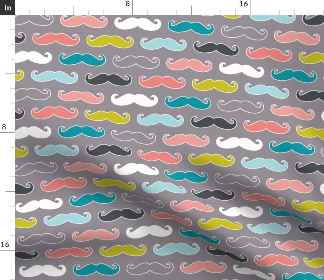 colorful mustaches on grey