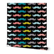 colorful moustaches on black