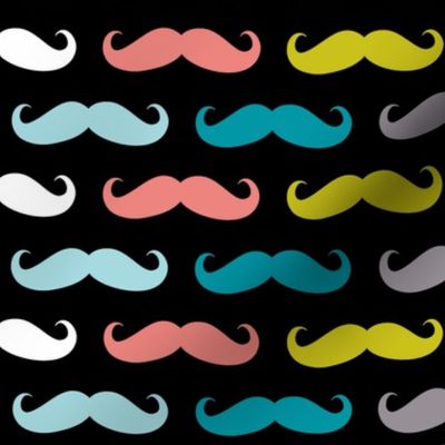 colorful moustaches on black