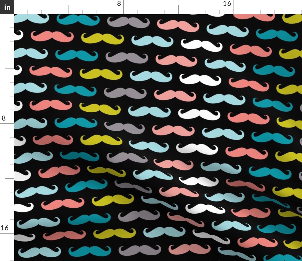 colorful moustaches on black