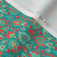 Emerald and scarlet paisley pattern