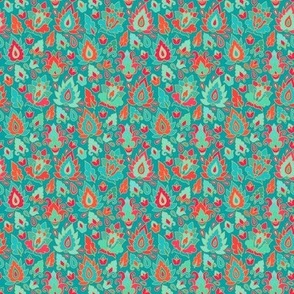 Emerald and scarlet paisley pattern