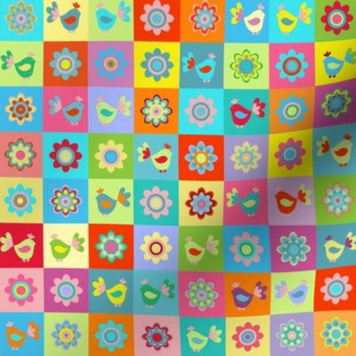 Colorful mosauc pattern with flowers and birds