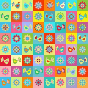 Colorful mosauc pattern with flowers and birds