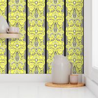 Canary and Grey damask stripe