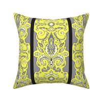 Canary and Grey damask stripe