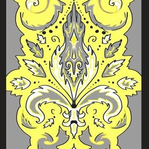 Canary and Grey damask stripe