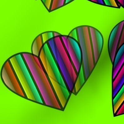 Striped Floating Hearts On Neon Green