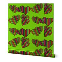 Striped Floating Hearts On Neon Green