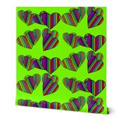 Striped Floating Hearts On Neon Green