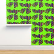 Striped Floating Hearts On Neon Green