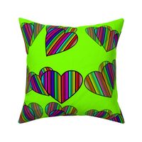 Striped Floating Hearts On Neon Green