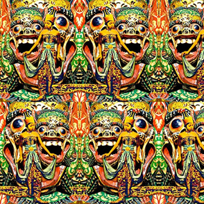 Vector illustration barong bangkung head(traditional balinese wall mural •  murals indonesia, ancient, indonesian | myloview.com