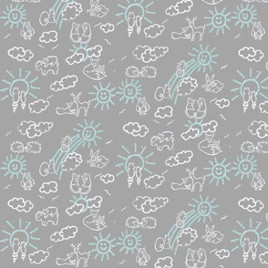 You Are My Sunshine Woodland Animals-in Grey and Aqua