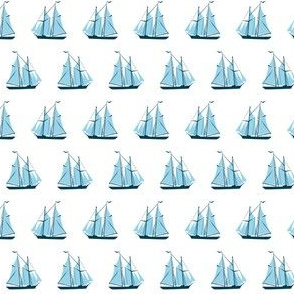 sailing ships - blue on white