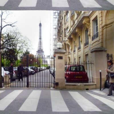 Grey and White Stripes with Eiffel Tower