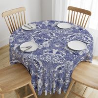 Parrot Damask ~ Blue and White ~ Centered Birds