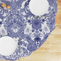 Parrot Damask ~ Blue and White ~ Centered Birds