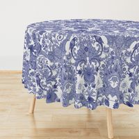 Parrot Damask ~ Blue and White ~ Centered Birds