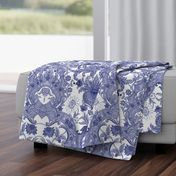 Parrot Damask ~ Blue and White ~ Centered Birds