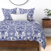 Parrot Damask ~ Blue and White ~ Centered Birds