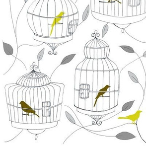 Olive Birds and Cages