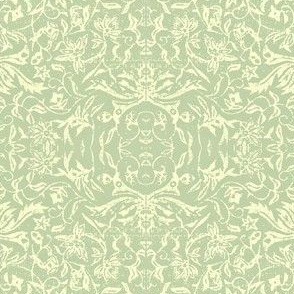 Bird of Paradise French Linen - celadon, ivory