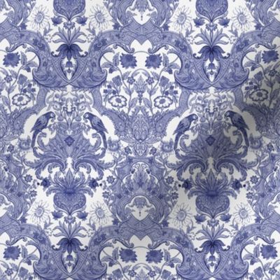 Parrot Damask ~ Blue & White ~ Small