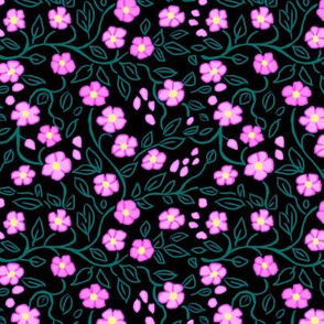 Flower Vine Pink and Black