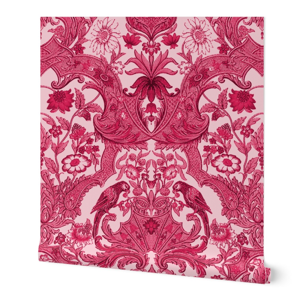 Parrot Damask ~ Cherry Pink