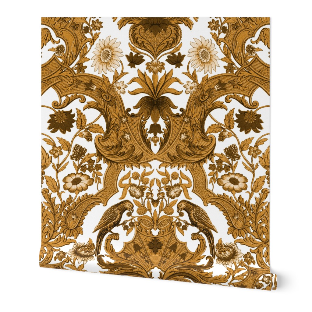 Parrot Damask ~ Gold and White